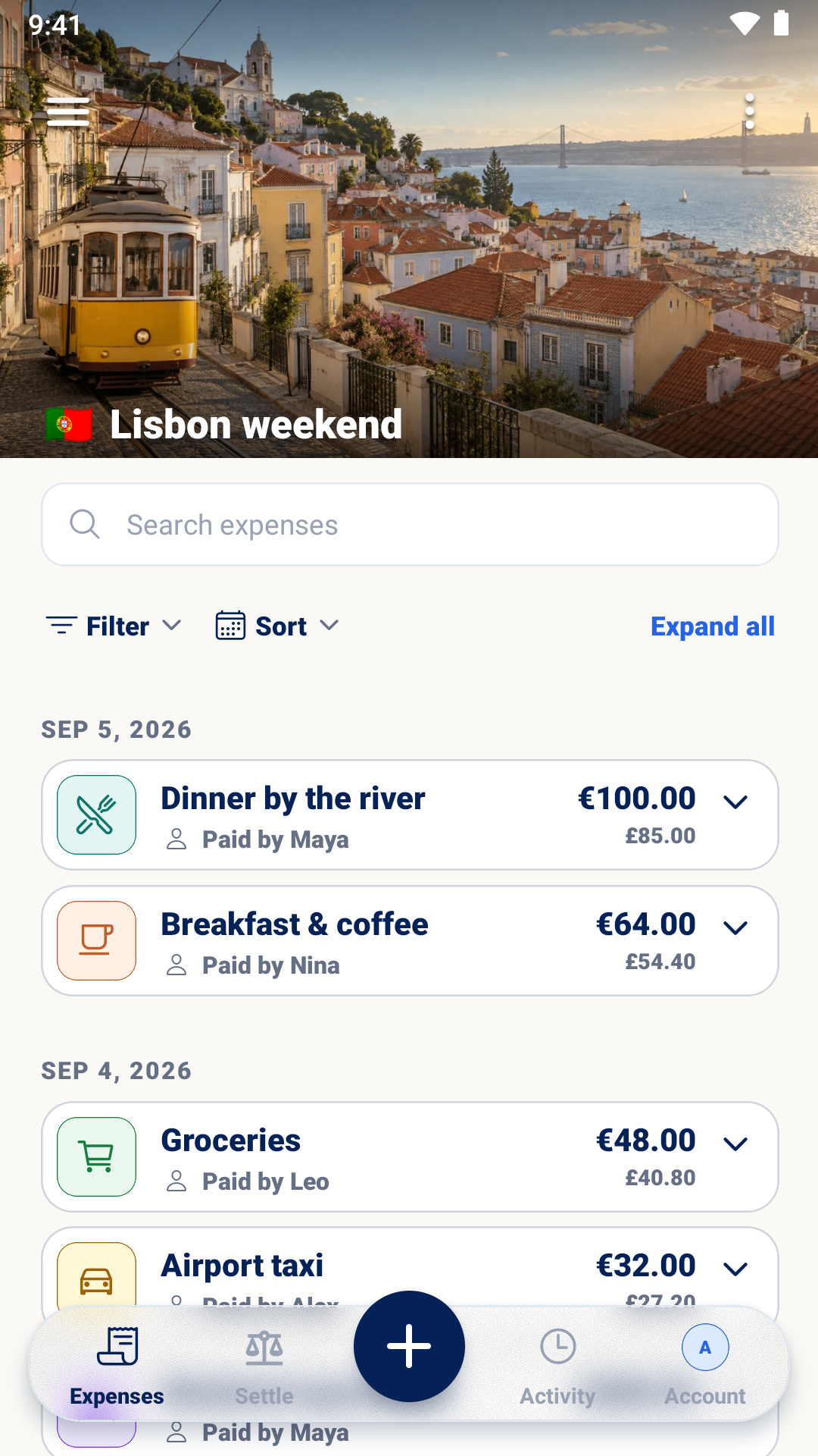Lisbon weekend expenses in Splitin