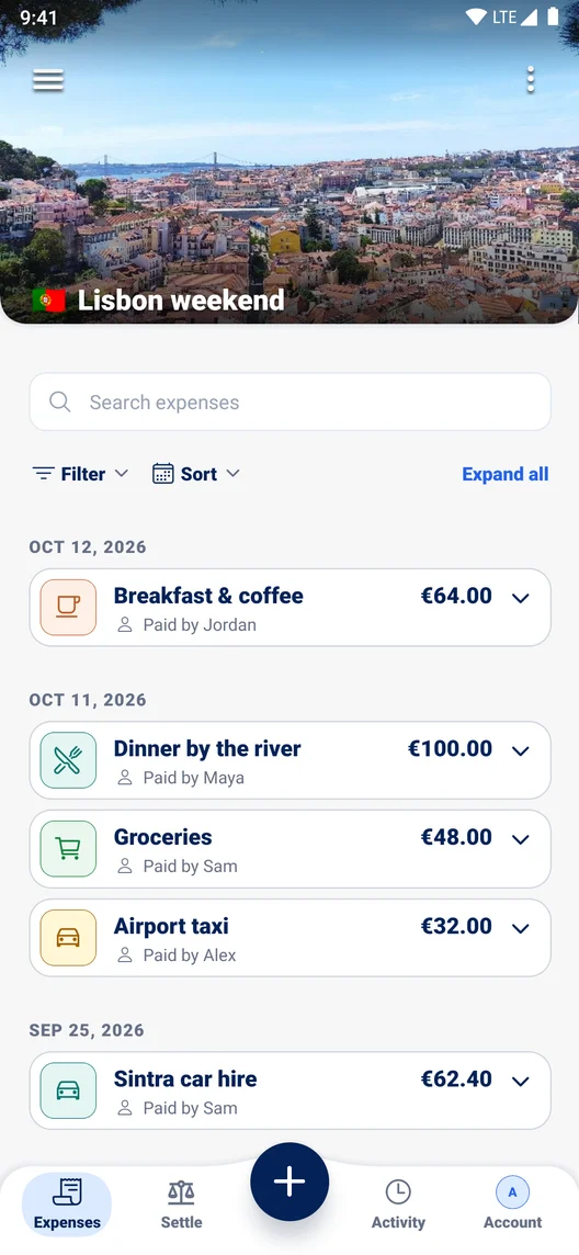 Lisbon weekend expenses in Splitin